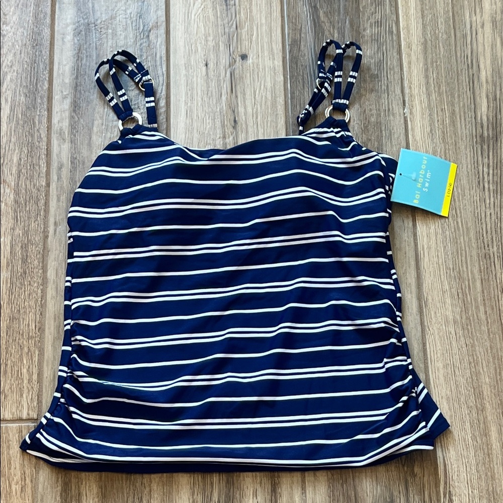 NEW Bal Harbour Swim Navy and White Striped Ring Tankini